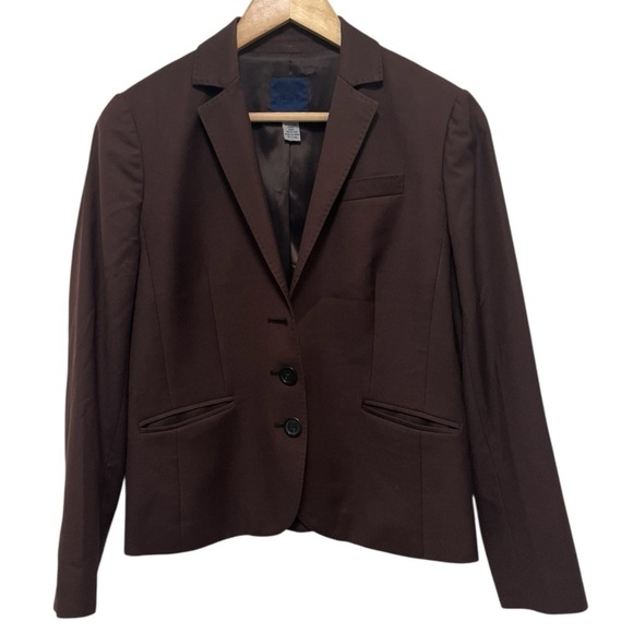 J CREW 100% Wool Brown Blazer Jacket Size 8 Petite - Picture 1 of 12